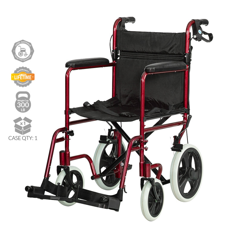 12" Lightweight Aluminum Transport Chair - Red