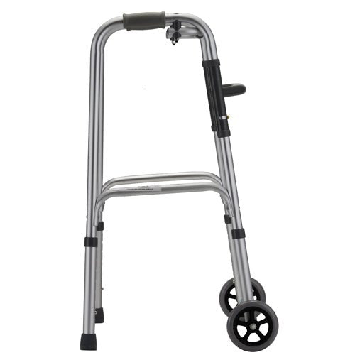 Adult Folding Walker with 5 Inch Wheels and Single Button Release