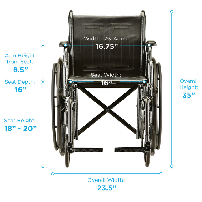 16 Inch 5165 Steel Wheelchair with Detachable Arms