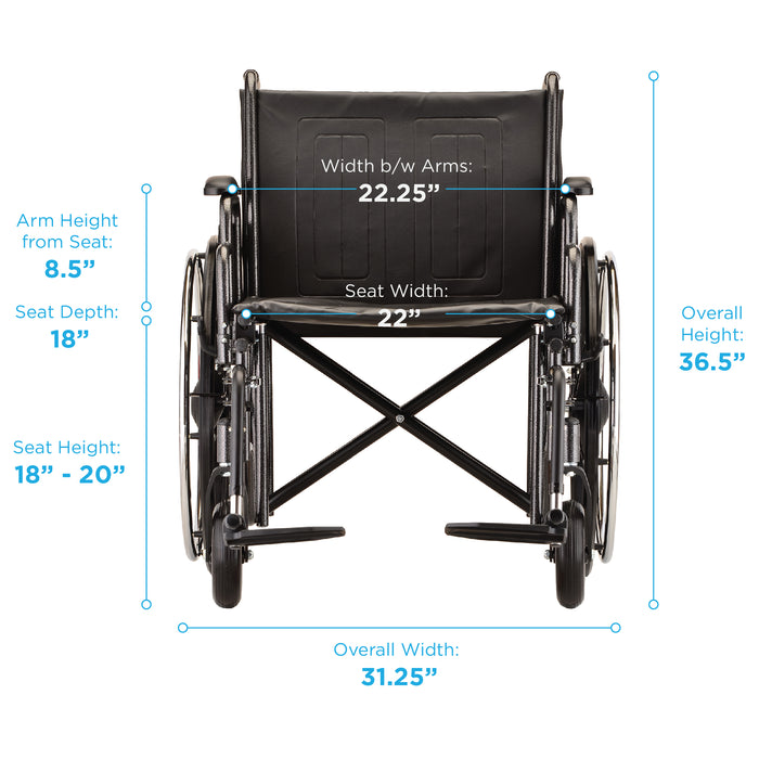 22 Inch 5220 Steel Wheelchair with Detachable Desk ArmsElevating Leg Rests
