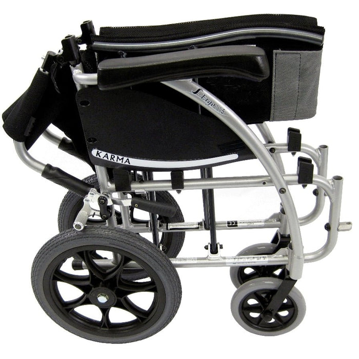 S-Ergo 115 Ergonomic Transport Wheelchair with Swing Away Footrest Silver16"