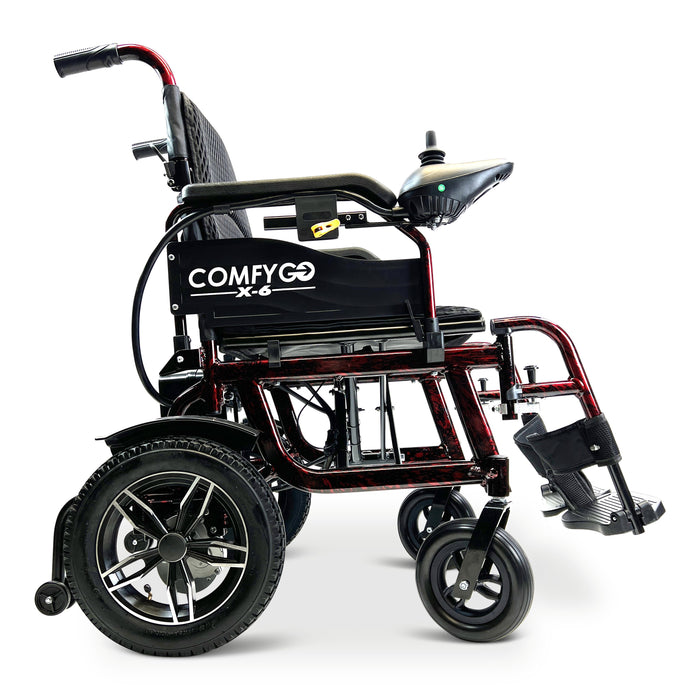 X-6 ComfyGO Lightweight Electric WheelchairRedUpto 10+ Miles (12AH li-ion Battery)