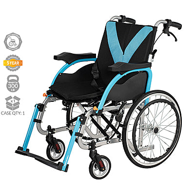 20" Lightweight Wheelchair with Flip-up Arms & Shock-absorbing Wheels (Blue)