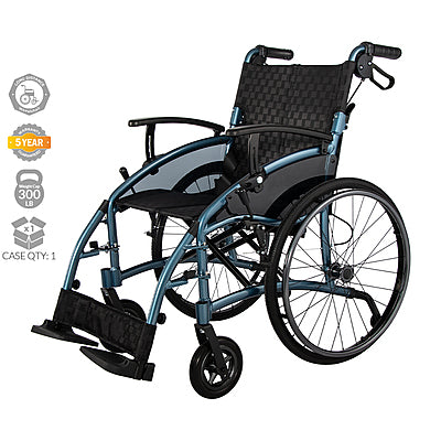 22" Lightweight Wheelchair with Adjustable Arms & Swing-away Footrest (Blue)