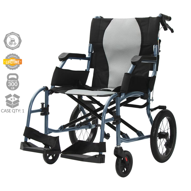 12" Lightweight Aluminum Transport Chair - Blue