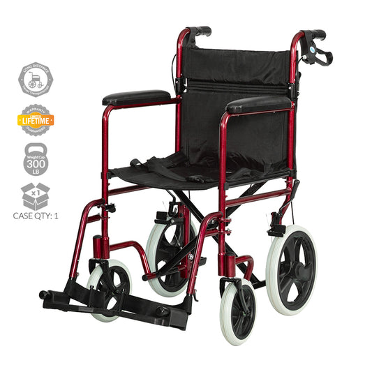 12" Lightweight Aluminum Transport Chair - Red