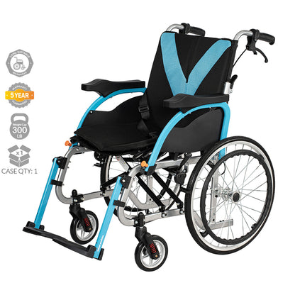 20" Lightweight Wheelchair with Flip-up Arms & Shock-absorbing Wheels (Blue)