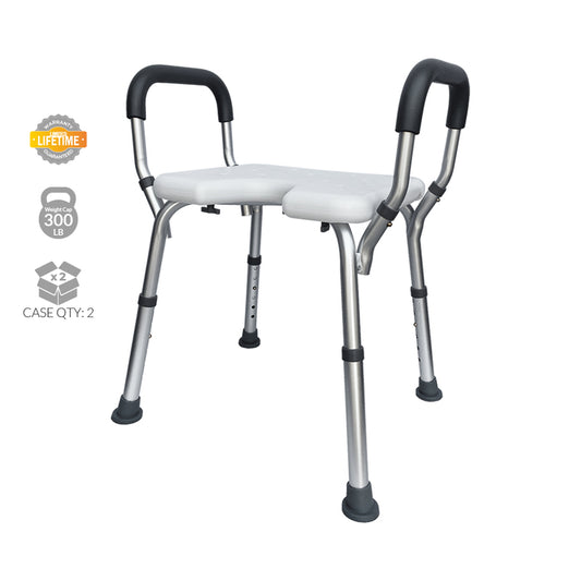 Shower Chair with Arms, U-Shaped Hygienic Cut-out, 