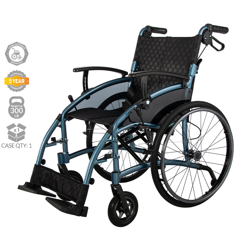 22" Lightweight Wheelchair with Adjustable Arms & Swing-away Footrest (Blue)