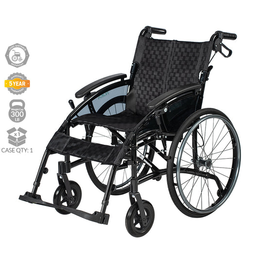 22" Lightweight Wheelchair with Adjustable Arms & Swing-away Footrest (Black)