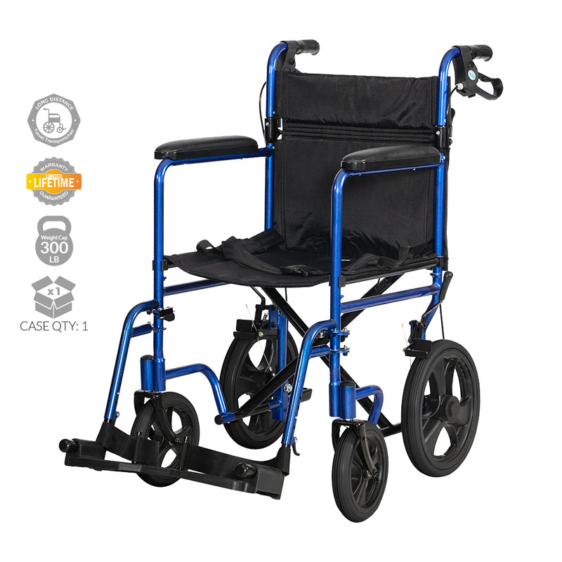 12" Lightweight Aluminum Transport Chair - Blue