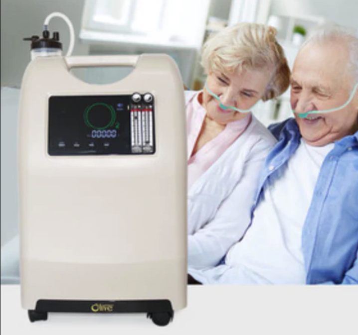 Couple beside oxygen concentrator