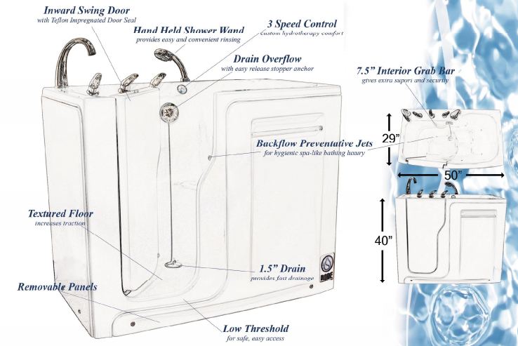 RC2 Pacific Residential Walk-in TubsRC2 Soaker- Left Hand; White; Chrome