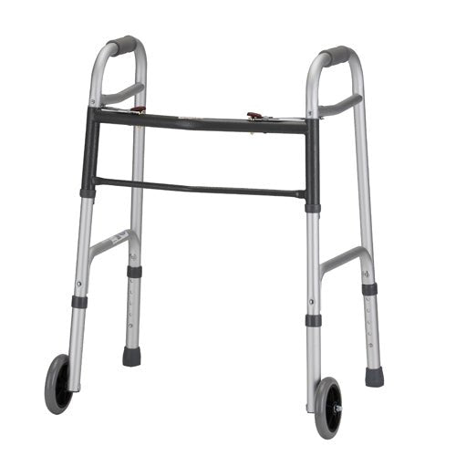 Petite Folding Walker with 5 Inch Wheels and Two Button Release
