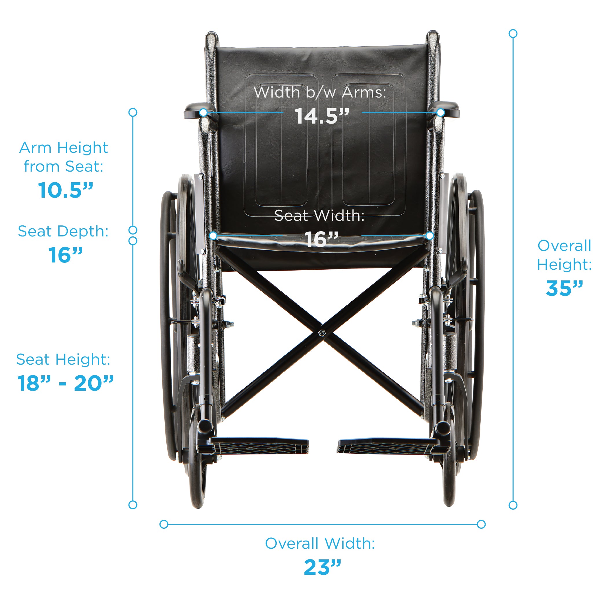 16 Inch 5060 Steel Wheelchair with Fixed Arms | Buy Nova Online
