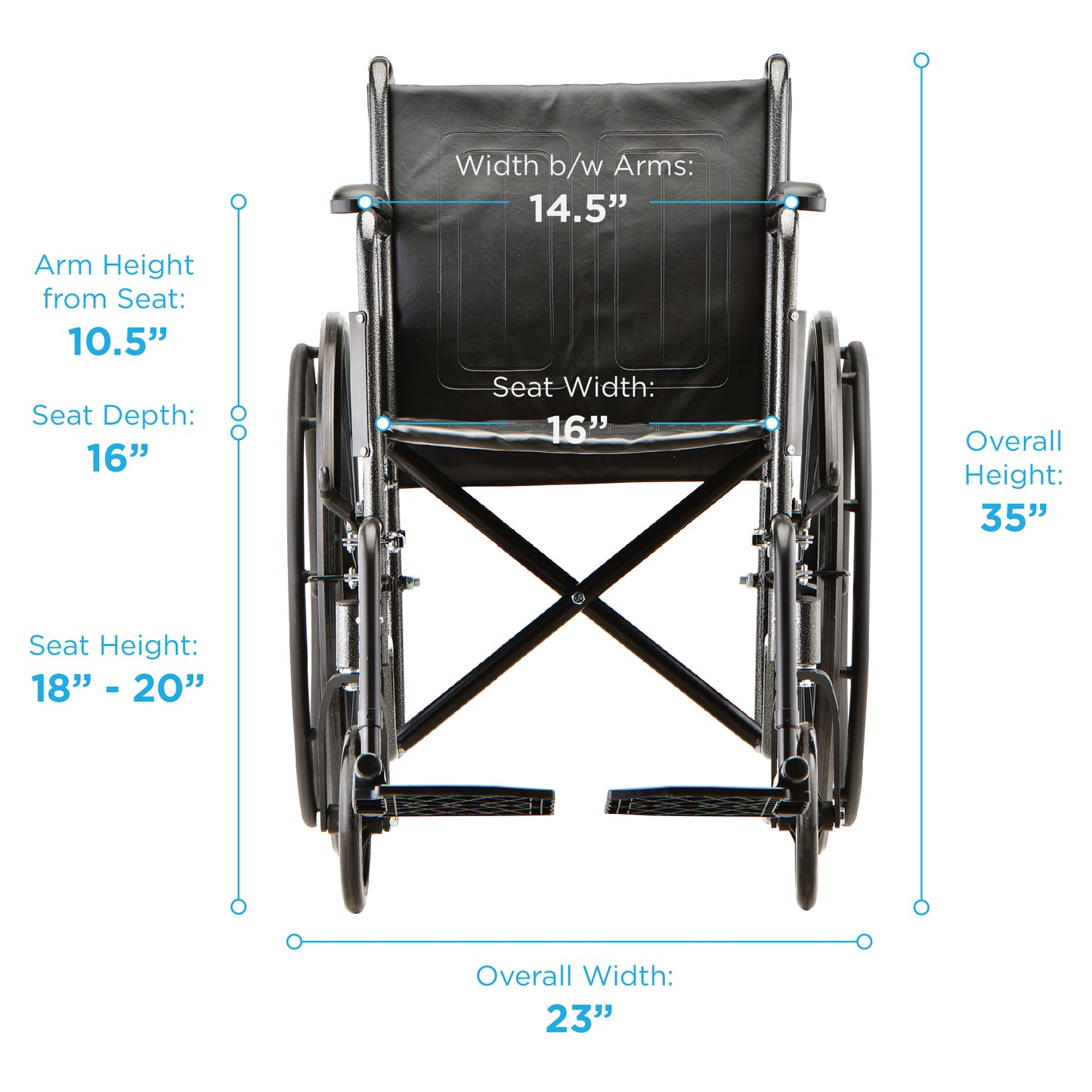 16 Inch 5060 Steel Wheelchair with Fixed ArmsSwing Away Footrests