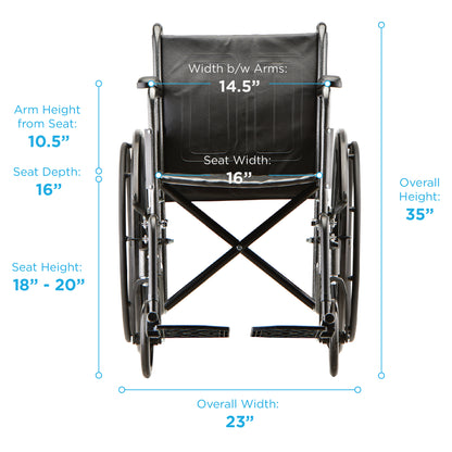 16 Inch 5060 Steel Wheelchair with Fixed ArmsSwing Away Footrests