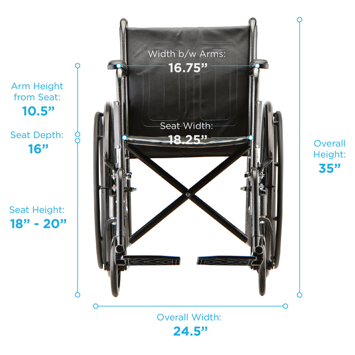 18 Inch 5080 Steel Wheelchair with Fixed ArmsElevating Leg Rests
