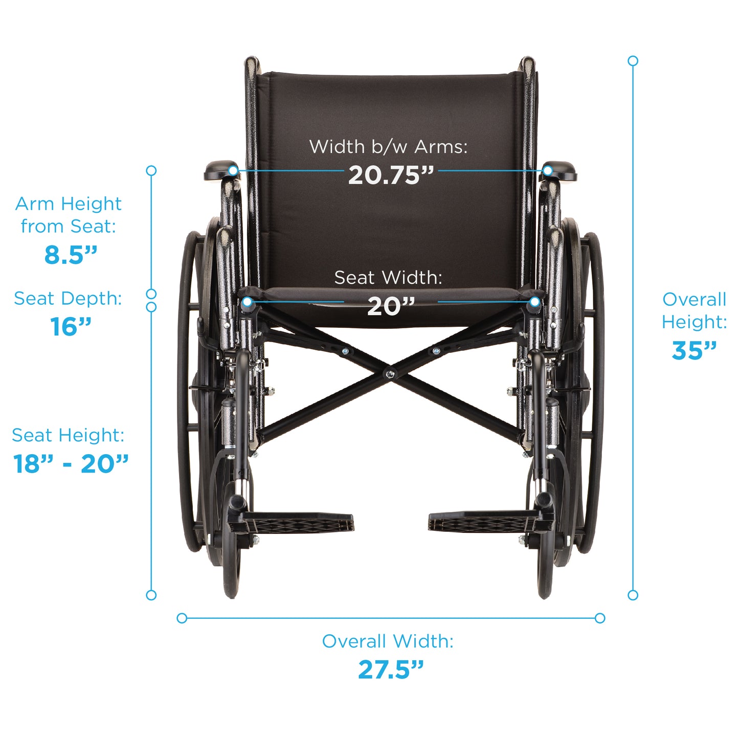 20 Inch 5200 Steel Wheelchair with Detachable Desk Arms