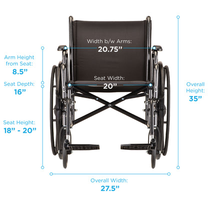 20 Inch 5200 Steel Wheelchair with Detachable Desk Arms