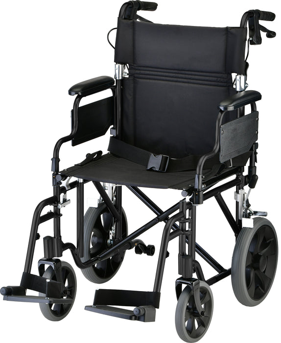 19 Inch Transport Chair with 12 Inch Rear WheelsBlack