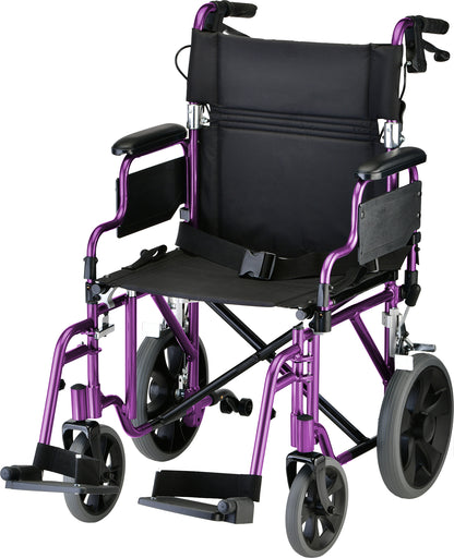 19 Inch Transport Chair with 12 Inch Rear WheelsPurple