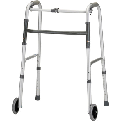 Adult Folding Walker with 5 Inch Wheels and Single Button Release