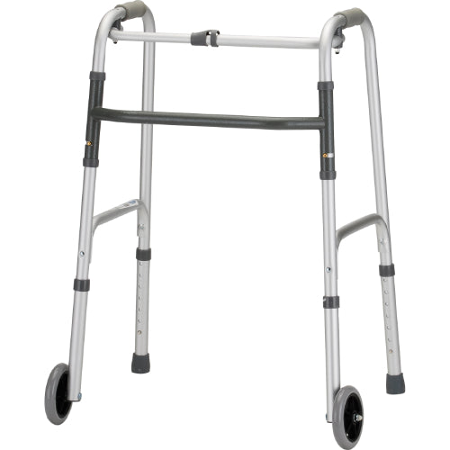 Adult Folding Walker with 5 Inch Wheels and Single Button Release