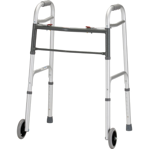 Silver Folding Walker with 5 Inch Wheels