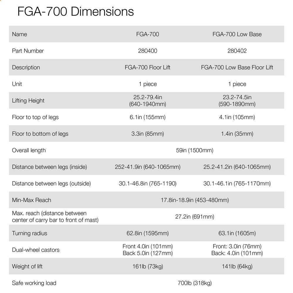 heavy duty patient bariatric floor lift fga-700