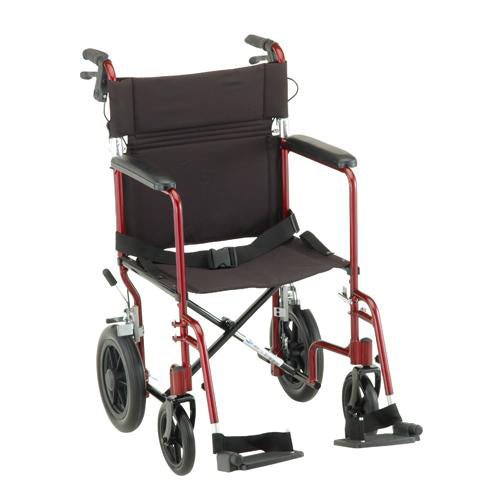 20 Inch Transport Chair with 12 Inch Rear WheelsRed