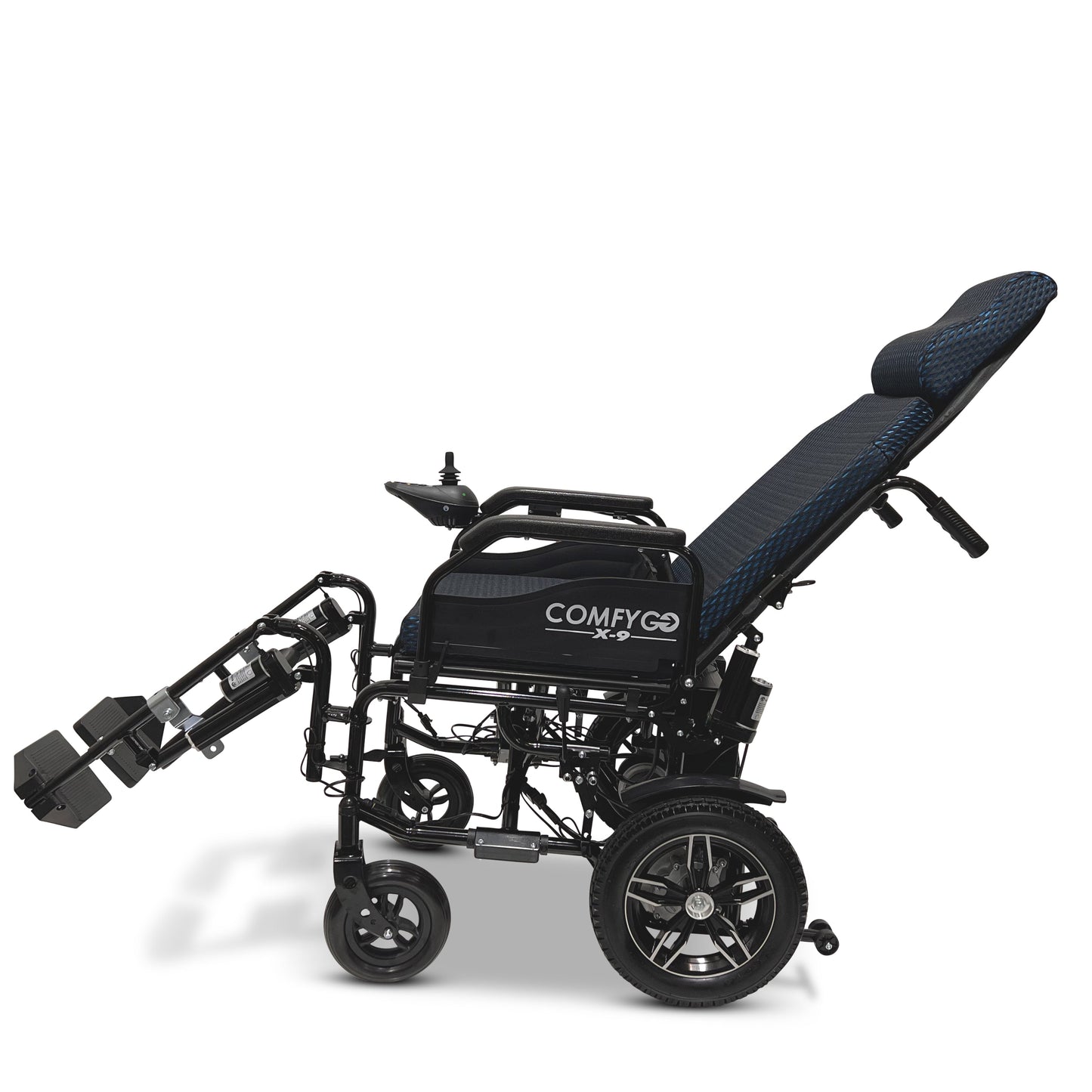 X-9 Remote Controlled Electric Wheelchair with Automatic Reclining Backrest and Lifting Leg RestsBlueUpto 10+ Miles (12AH li-ion Battery)