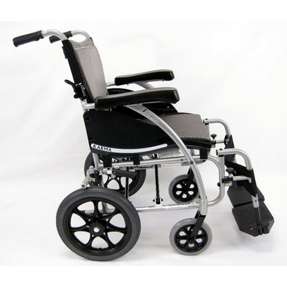 S-Ergo 115 Ergonomic Transport Wheelchair with Wire Break and Swing Away Footrest Silver16"