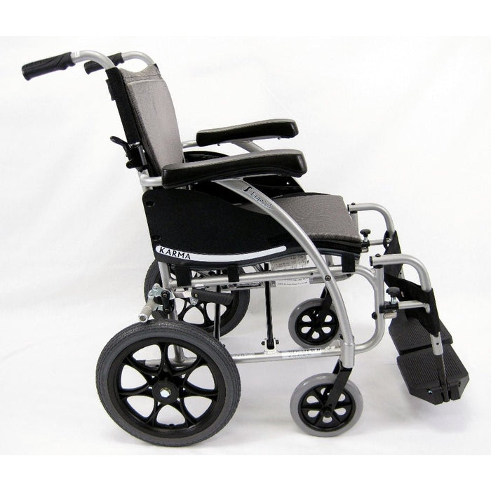 S-Ergo 115 Ergonomic Transport Wheelchair with Swing Away Footrest Silver16"