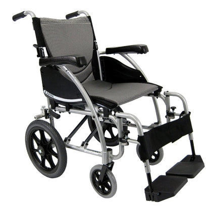 S-Ergo 115 Ergonomic Transport Wheelchair with Swing Away Footrest Silver16"