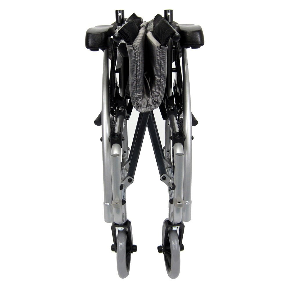 S-Ergo 115 Ergonomic Transport Wheelchair with Wire Break and Swing Away Footrest Silver16"