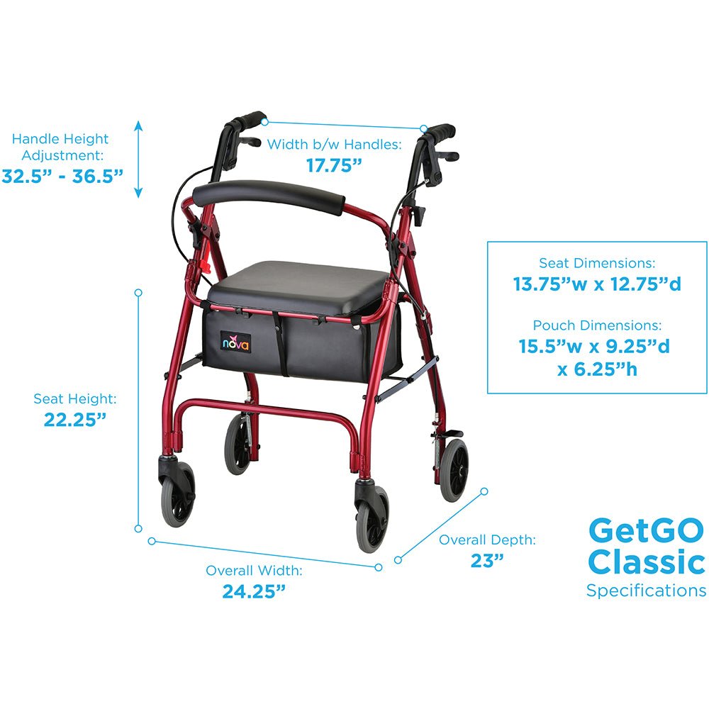 GetGo Classic Rolling WalkerRed