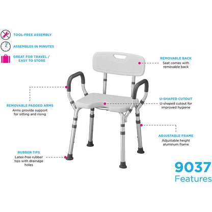 9037-Retail Bath Seat with Arms and U-Shaped Cutout