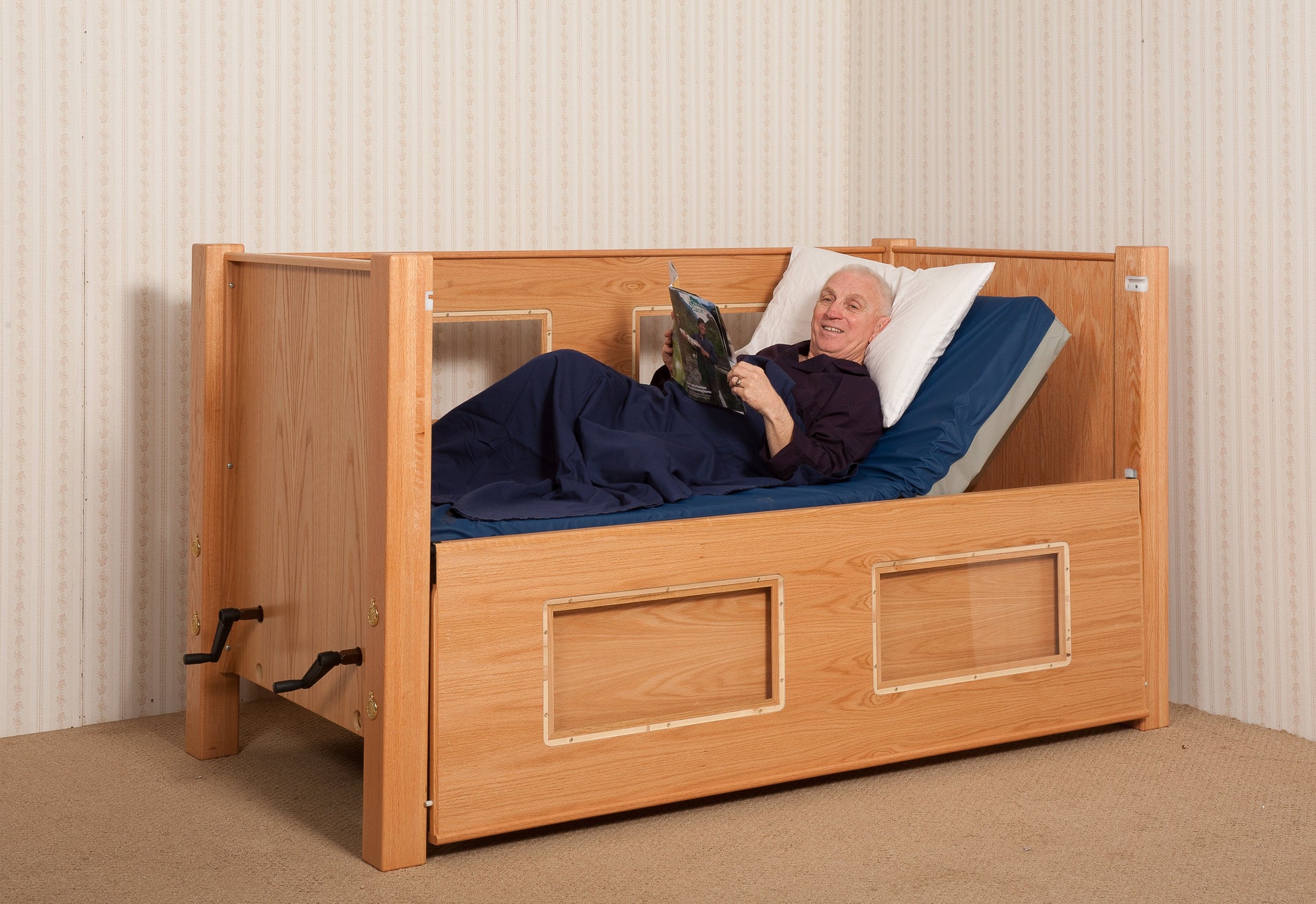 Slumber Series Twin Size Bed with Fixed Height and Manual Adjustable Head and FootHigh Side