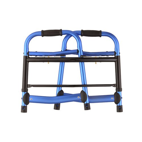 Blue Folding Walker with 5 Inch Wheels, Walker Skis, and Mobility Bag