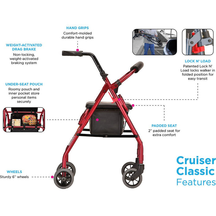 Cruiser Classic Rolling Walker Red