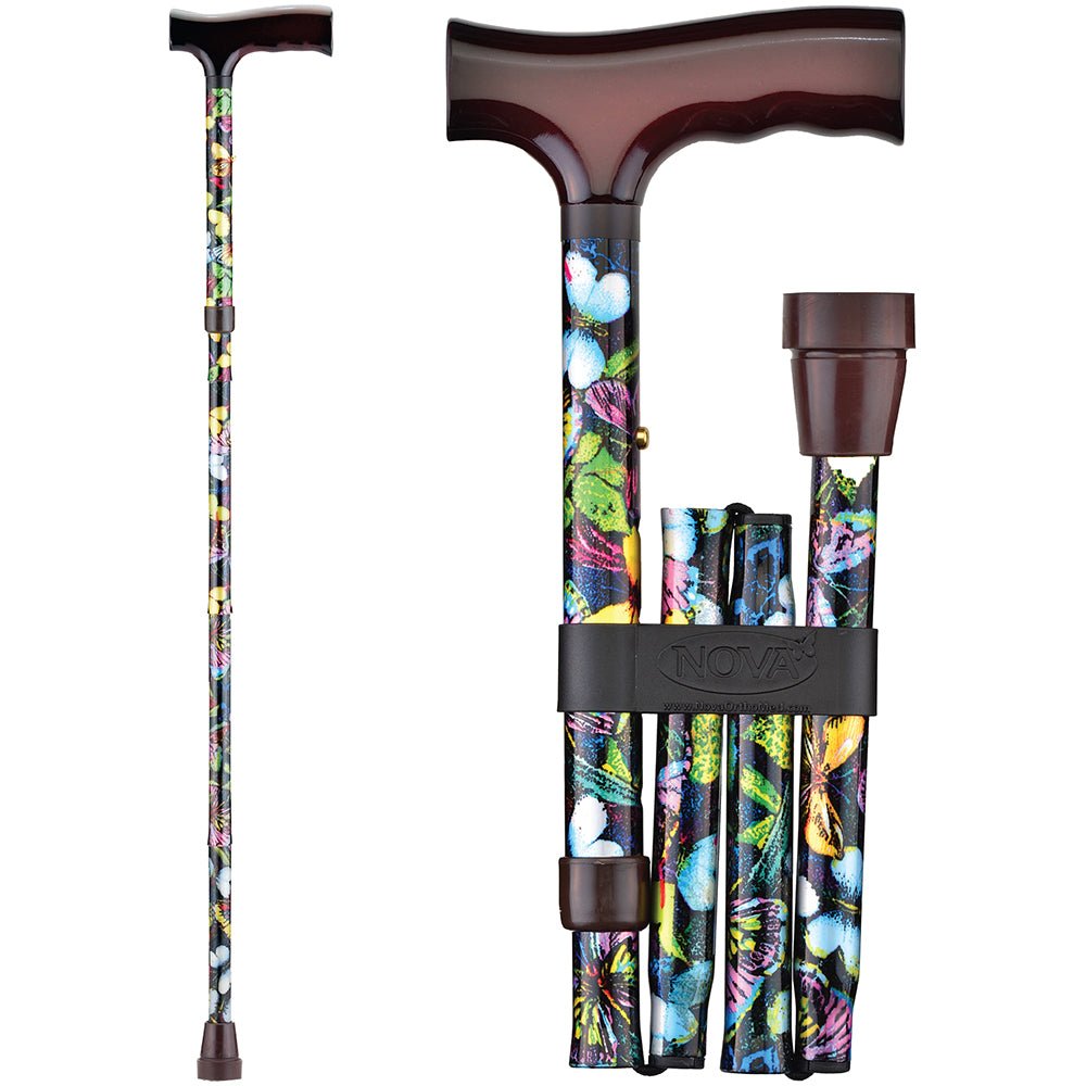 Folding Cane with Wood Grip HandleButterflies