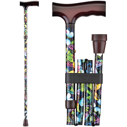 Folding Cane with Wood Grip HandleButterflies