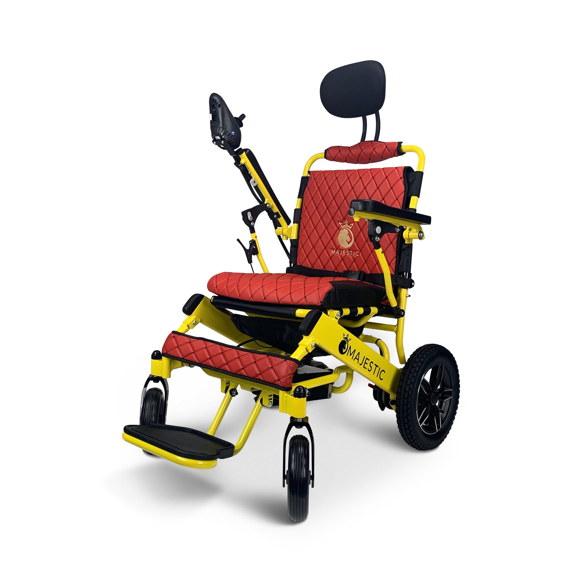 Majestic IQ-8000 12AH li-ion Battery Auto Recline Remote Controlled Electric WheelchairYellowRed17.5"