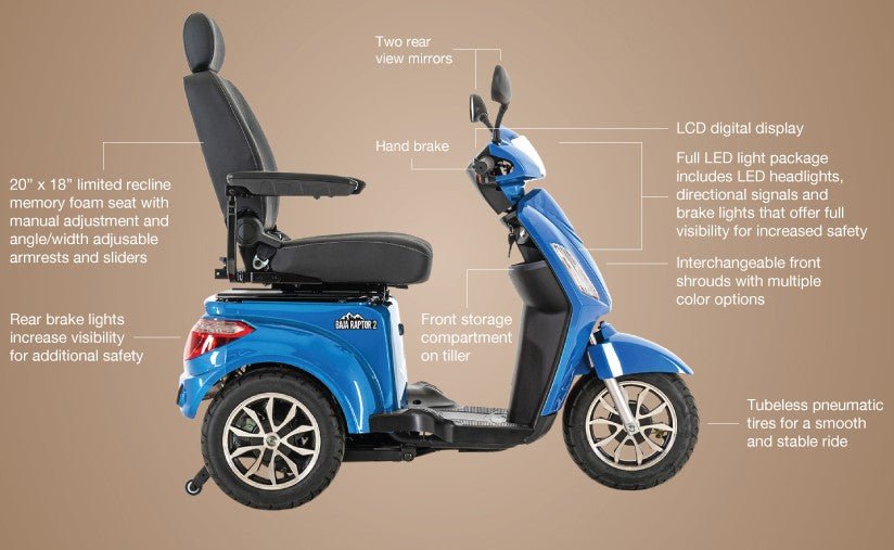 Baja Raptor 2 Three Wheel ScooterMatte Black with Matte Black Front Shroud Panel