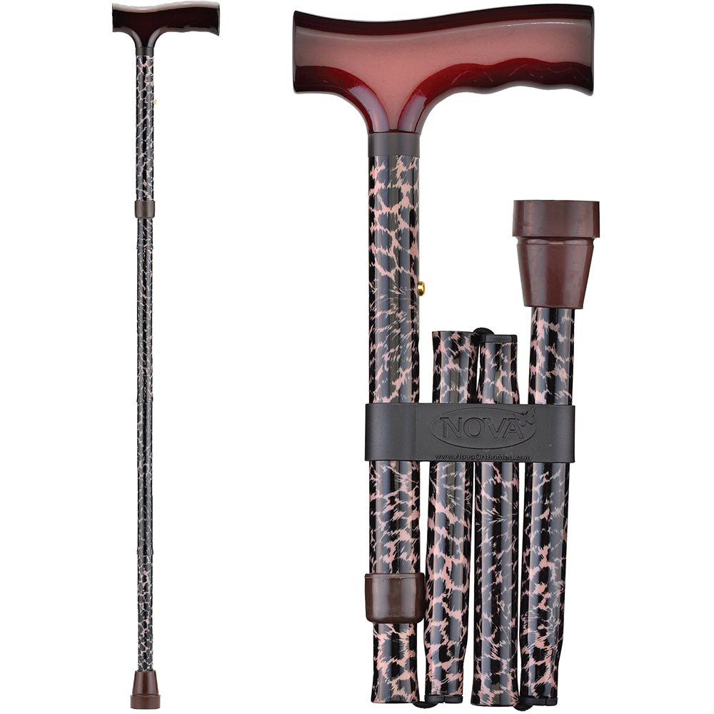 Folding Cane with Wood Grip HandleLeopard