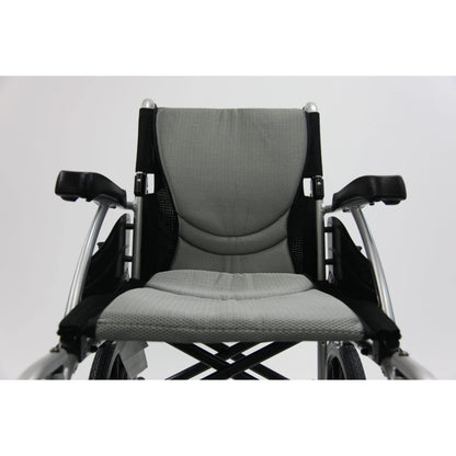 S-Ergo 115 Ergonomic Transport Wheelchair with Wire Break and Swing Away Footrest Silver16"