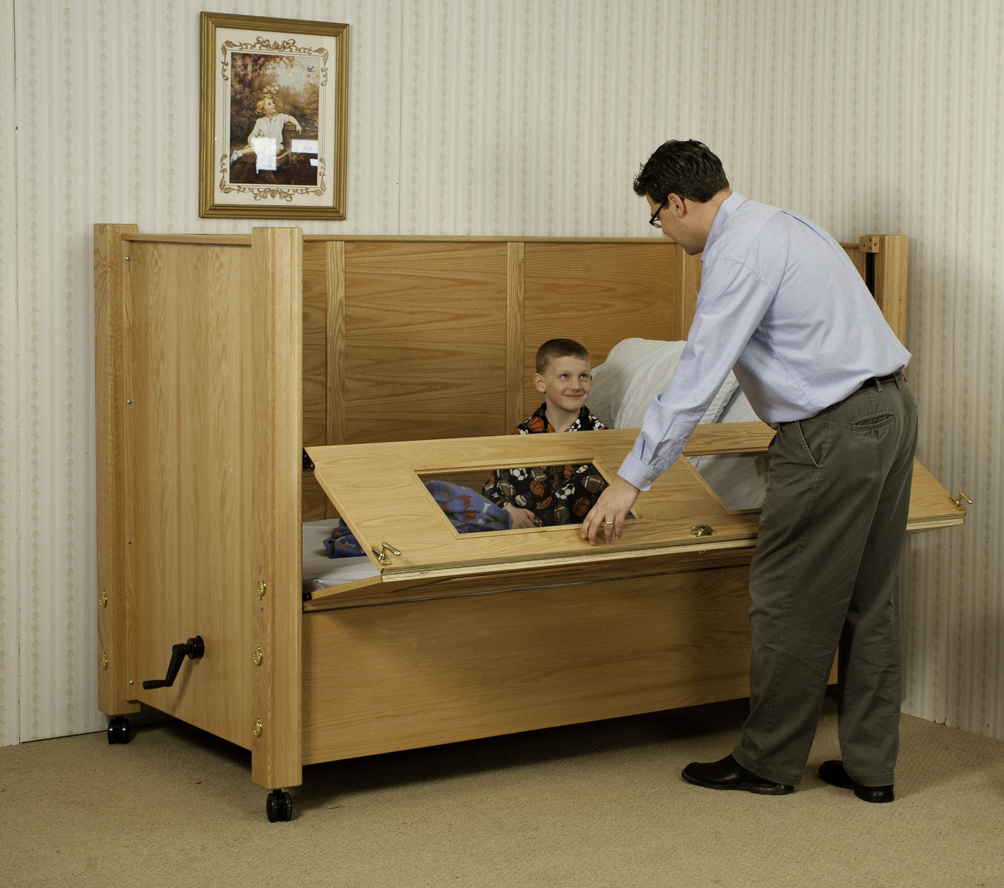 Slumber Series Twin Size Bed with Fixed Height Bunkie Board and Manual Adjustable HeadHigh Side