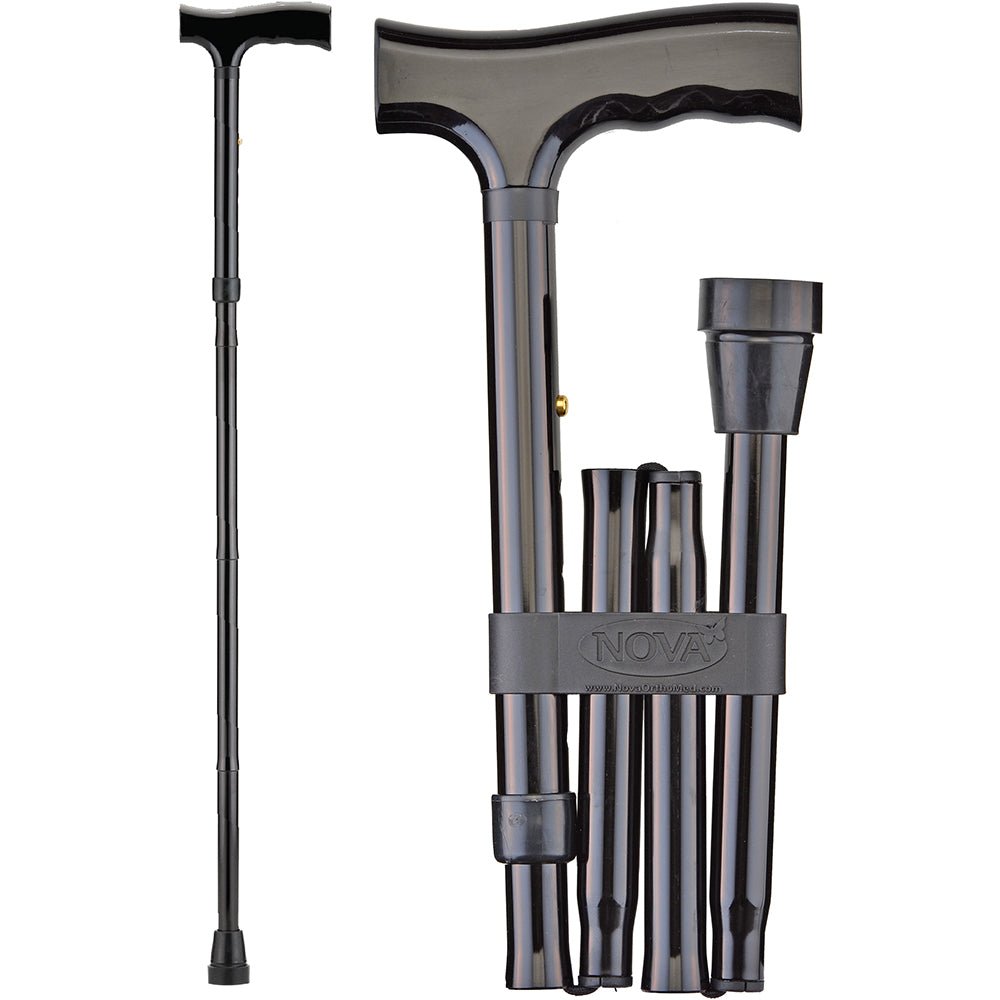Folding Cane with Wood Grip HandleBlack