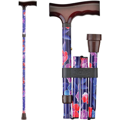 Folding Cane with Wood Grip HandleMaui Flowers